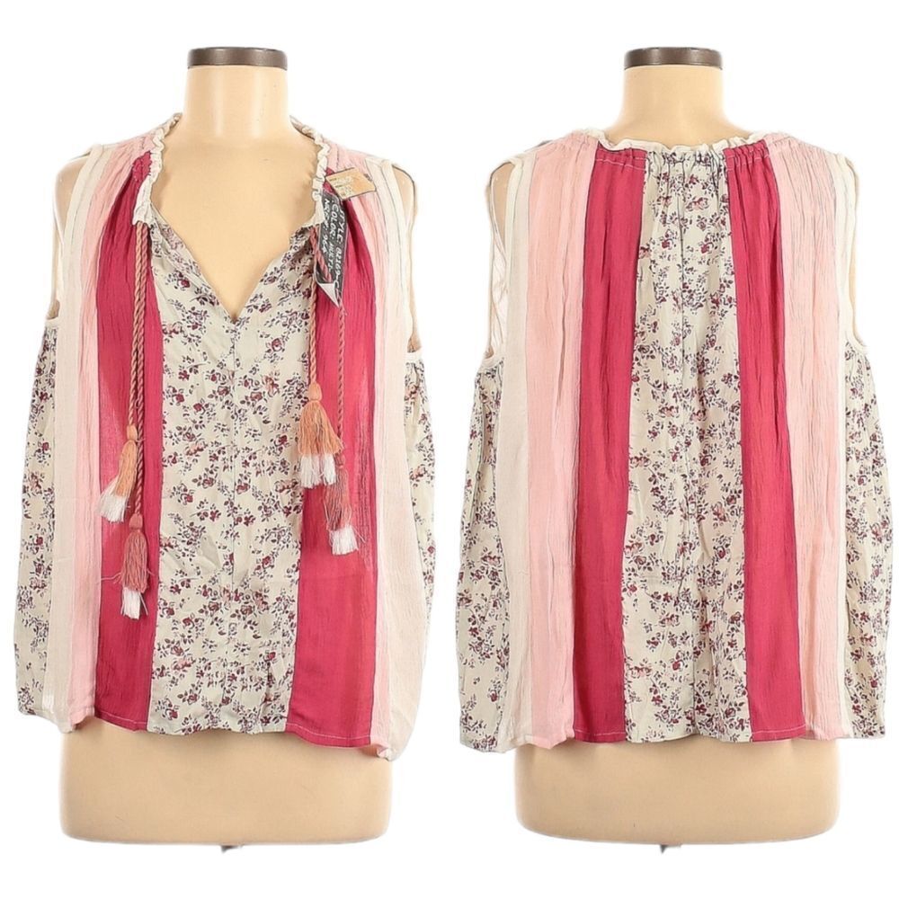 NWOT ROCKS & INDIGO Floral Boho Tassel Sleeveless Top M